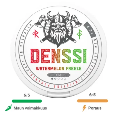 Denssi Watermelon Freeze 3,6mg #6 sisältää nikotiinia 6mg per gramma.